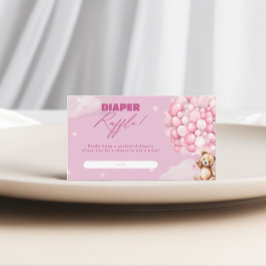 Pink Balloon Bear Diaper Raffle Girl Baby Dusche Begleitkarte