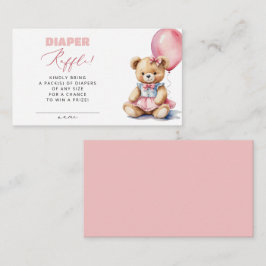 Pink Balloon Bear Diaper Raffle Girl Baby Dusche Begleitkarte