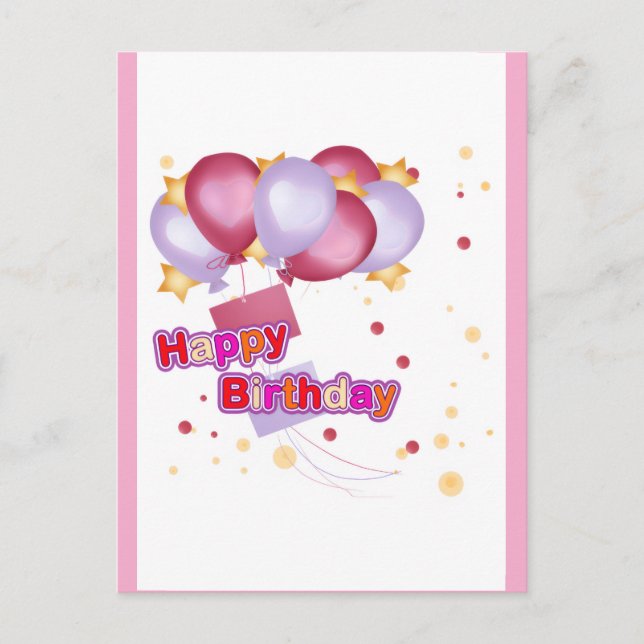 Pink Balloon Birthday Card for Girls – Cute and Jo Postkarte (Vorderseite)