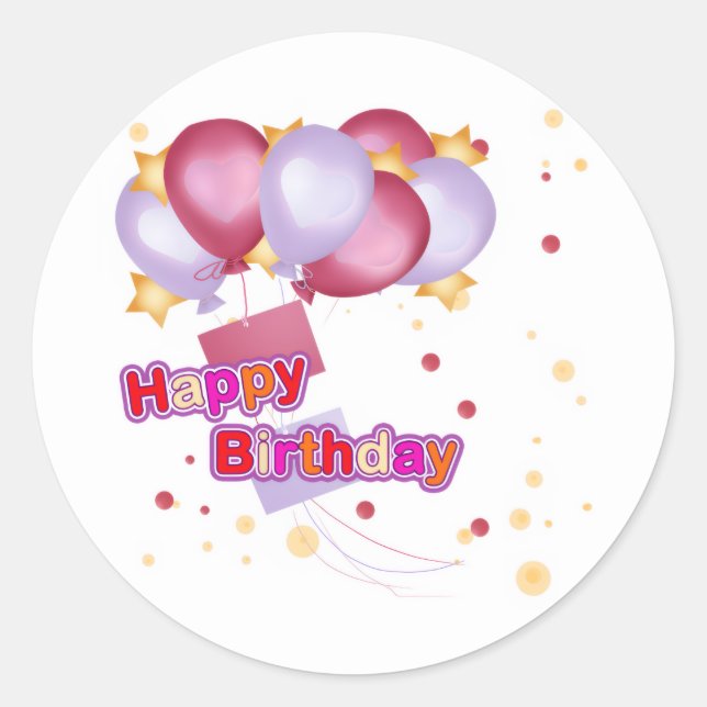 Pink Balloon Birthday Card for Girls – Cute and Jo Runder Aufkleber (Vorderseite)
