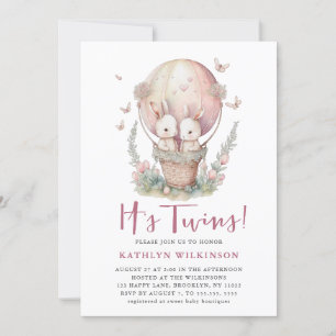 Pink Balloon Butterfly It's Twins Girl Baby Shower Einladung