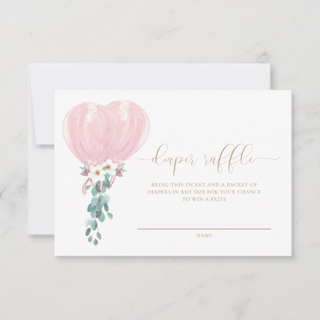 Pink Balloon Diaper Raffelkarte Einladung (Vorderseite)
