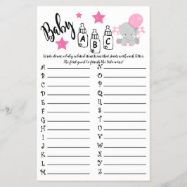 Pink Balloon Elephant Baby ABC Baby Showcard Flyer