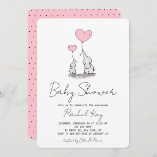 Pink Balloon Elephant Newborn Girl Baby Dusche Einladung