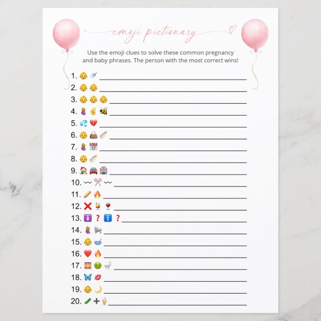 Pink Balloon Emoji Pictionary Baby Shooting Game (Vorderseite)