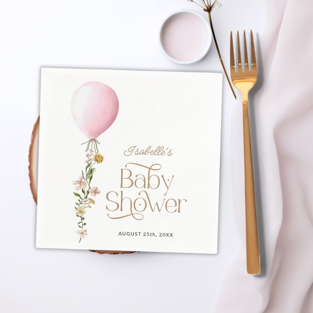 Pink Balloon Floral Girl Baby Dusche Thema Papier Serviette (Pink Balloon Floral Girl Baby Shower Theme Paper Napkins)