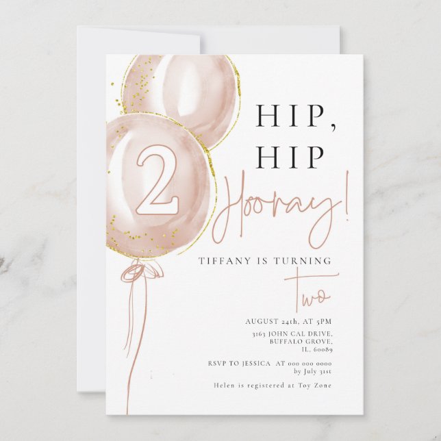 Pink Balloon Girl Einladung (Vorderseite)