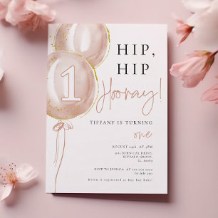 Pink Balloon Girl Erster Geburtstag Einladung