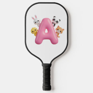 Pink Balloon Letter A Forest Animals  Pickleball Schläger