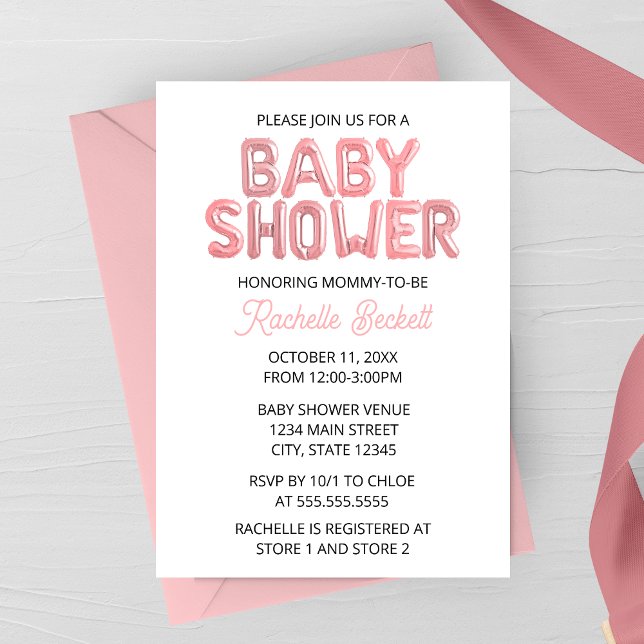 Pink Balloon Letter Baby Shower Invitation Einladung (Von Creator hochgeladen)