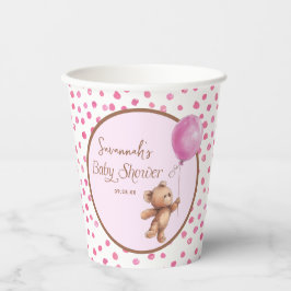 Pink Balloon Polka Dots Teddy Bear Baby Dusche Pappbecher