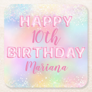 Pink Balloon Rainbow Birthday Party Rechteckiger Pappuntersetzer