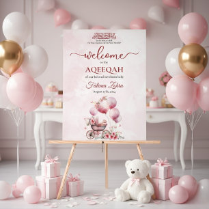 Pink Balloon Stroller Baby Girl Muslim Aqiqah Acrylschild