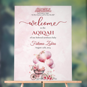 Pink Balloon Stroller Baby Girl Muslim Aqiqah Acrylschild