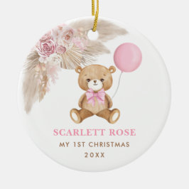 Pink Balloon Teddy Bear Baby First 1. Weihnachten Keramik Ornament