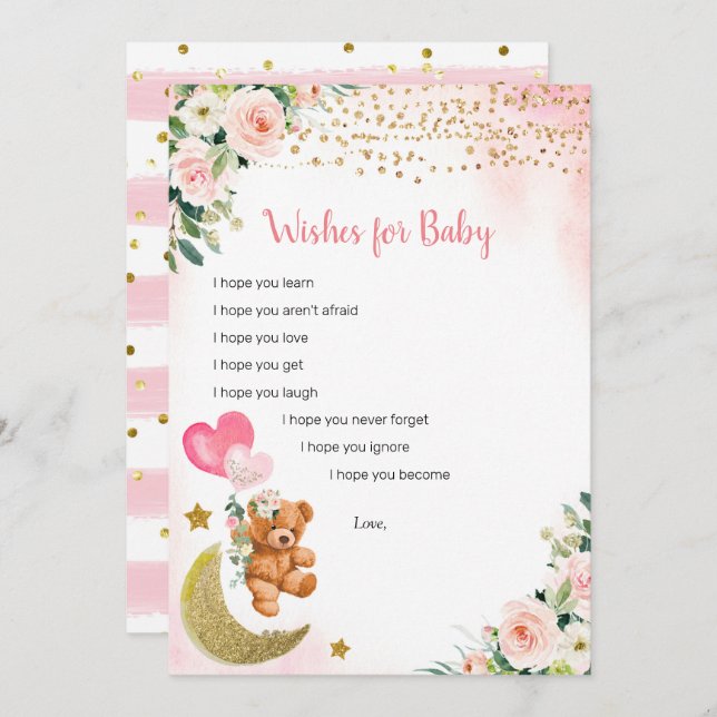 Pink Balloon Teddy Bear wünscht sich Baby Game Car Einladung (Vorne/Hinten)