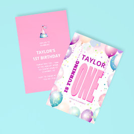 Pink Balloons 1. Geburtstag Einladung