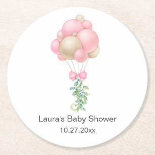 Pink Balloons Babydusche Runder Pappuntersetzer