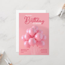 Pink Balloons Einladung zum Geburtstag