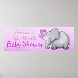 Pink Balloons Elephant Girl Baby Dusche Poster