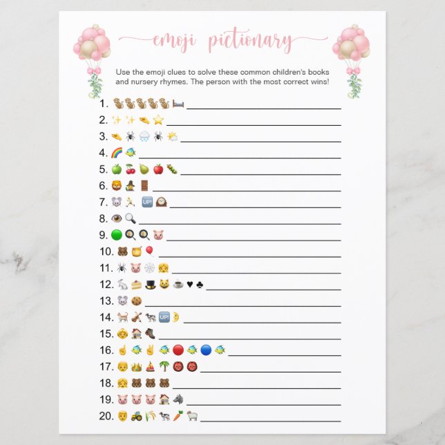 Pink Balloons Emoji Books Baby Showspiel (Vorderseite)