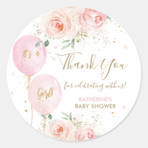 Pink Balloons Floral Baby Dusche Vielen Dank für I Runder Aufkleber