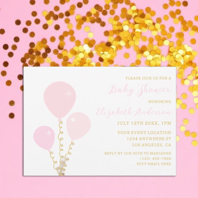 Pink Balloons Girl Baby Shower Einladung (Von Creator hochgeladen)