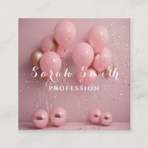 Pink Balloons Glitzer Gold Event Hochzeit Party Quadratische Visitenkarte