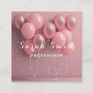 Pink Balloons Glitzer Gold Event Hochzeit Party Quadratische Visitenkarte