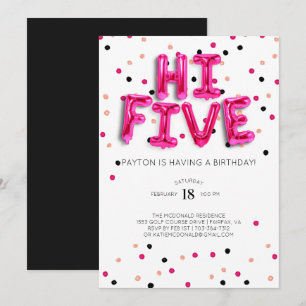 Pink Balloons Hi Five 5. Geburtstag Einladung