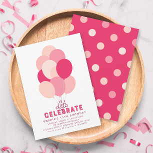 Pink Balloons jeden Alters Geburtstagsparty Einlad Einladung