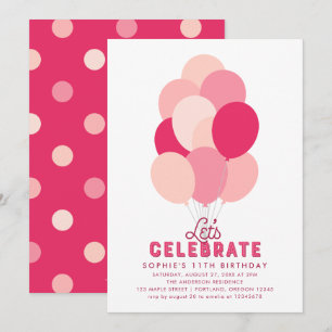 Pink Balloons jeden Alters Geburtstagsparty Einlad Einladung