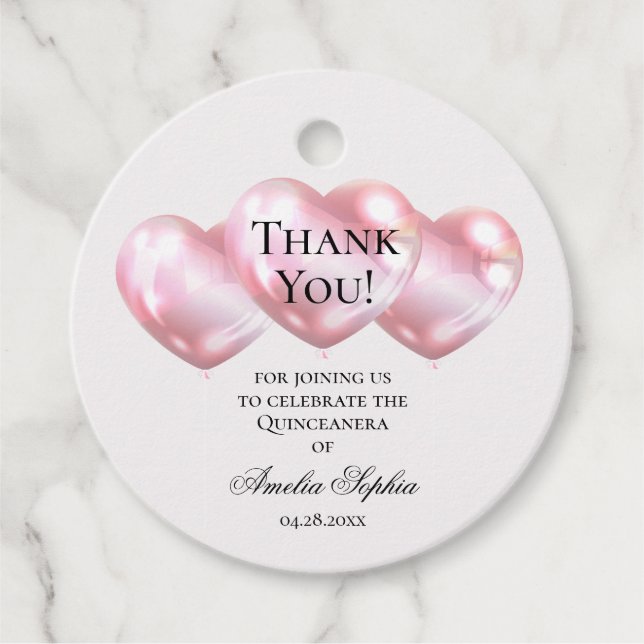Pink Balloons Quinceañera Geschenkanhänger (Vorderseite)