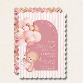 Pink Balloons, Stripes Bloom Baby Shower Scalloped Einladung
