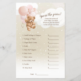 Pink Balloons Teddy Bären schätzen das Preisspiel Flyer