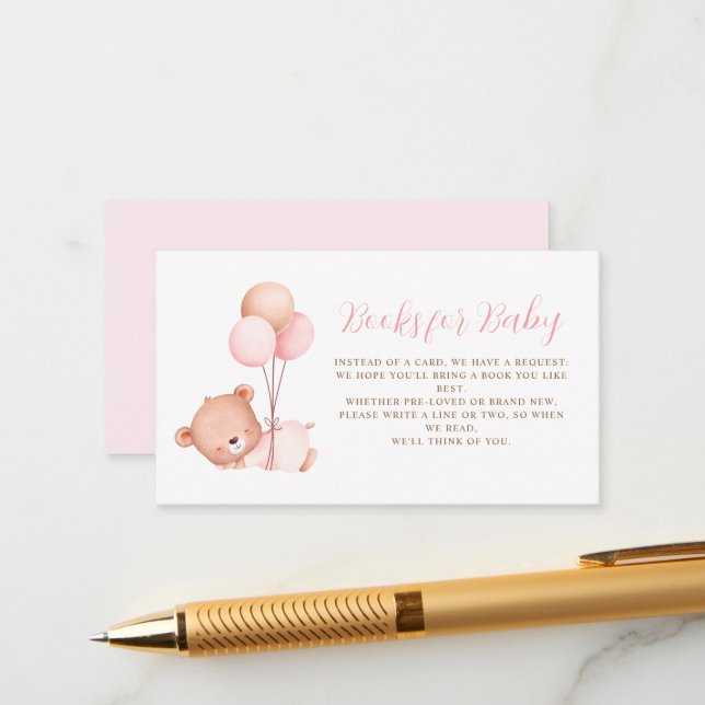 Pink Balloons Teddy Bear Baby Dusche Begleitkarte (Vorderseite/Rückseite Beispiel)