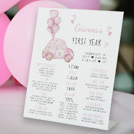 Pink Balloons und Auto 1. Geburtstag Meilenstein Z Sockelschild