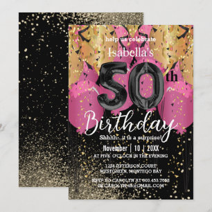 Pink Balloons und Glitzer 50. Geburtstag Einladung