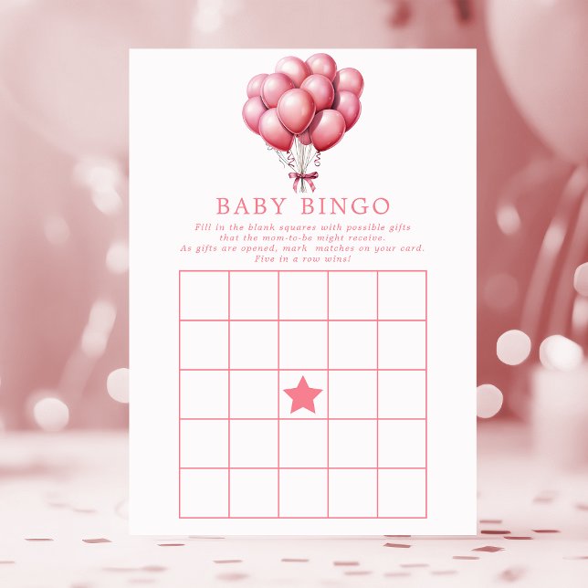 Pink Balloons Watercolor Girl Babydusche Bingo Einladung (Von Creator hochgeladen)