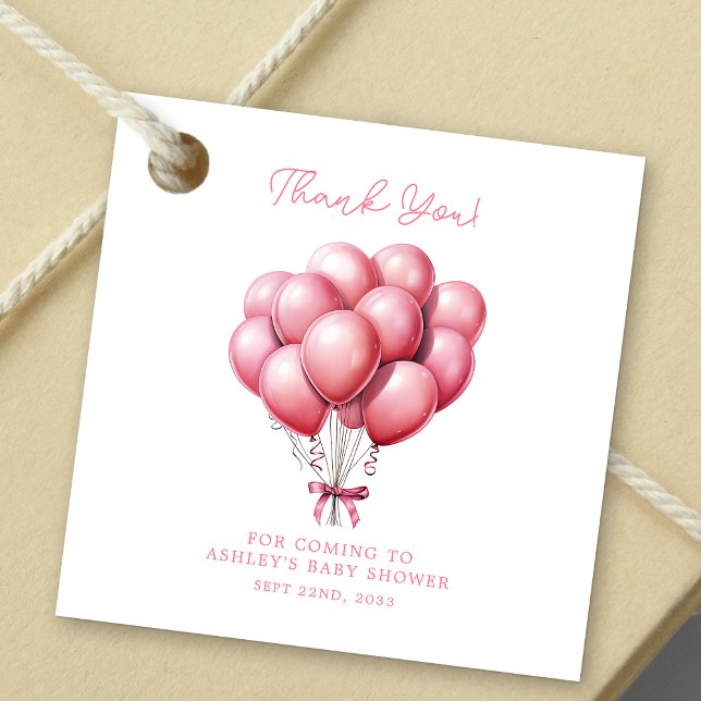 Pink Balloons Watercolor Girl Babydusche Geschenkanhänger (Von Creator hochgeladen)