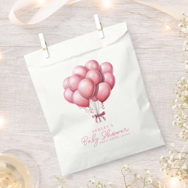 Pink Balloons Watercolor Girl Babydusche Geschenktütchen (Ausgeschnitten)