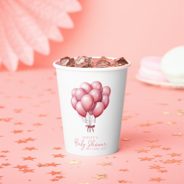 Pink Balloons Watercolor Girl Babydusche Pappbecher (Insitu)