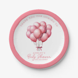 Pink Balloons Watercolor Girl Babydusche Pappteller
