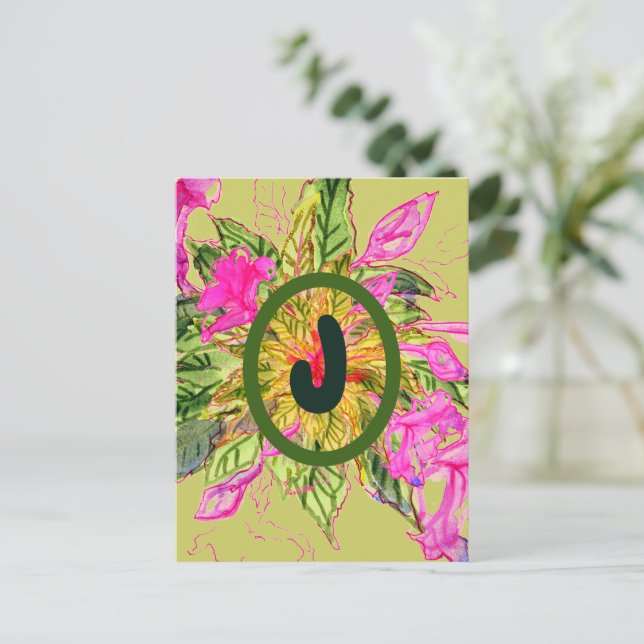 Pink Balsam Blume Bouquet & Letter Postkarte (Stehend Vorderseite)
