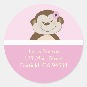 Pink Bambino Girl Monkey Rücksendeadresse Stickers