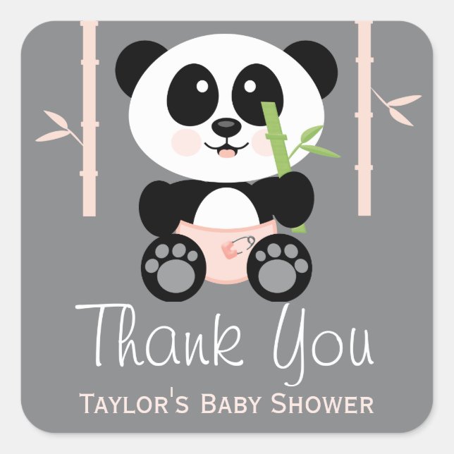 PInk Bamboo Panda Baby Dusche Danke Stickers (Vorderseite)