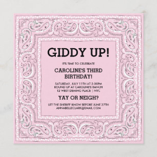 Pink Bandana Birthday Invite Einladung