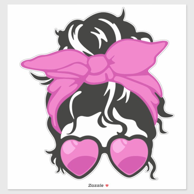 Pink Bandana und Heart Glasses Messy Bun Aufkleber (Blatt)