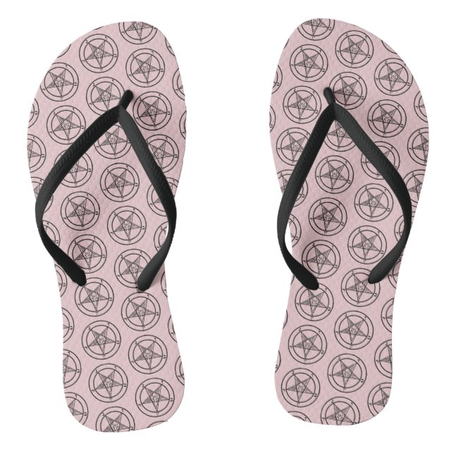 Pink Baphomet Pentagram Satanic Flip Flops (Fußbett)