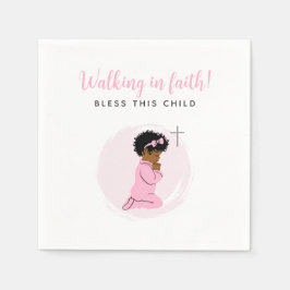 Pink Baptism Napkins with Black Praying Baby Girl Serviette